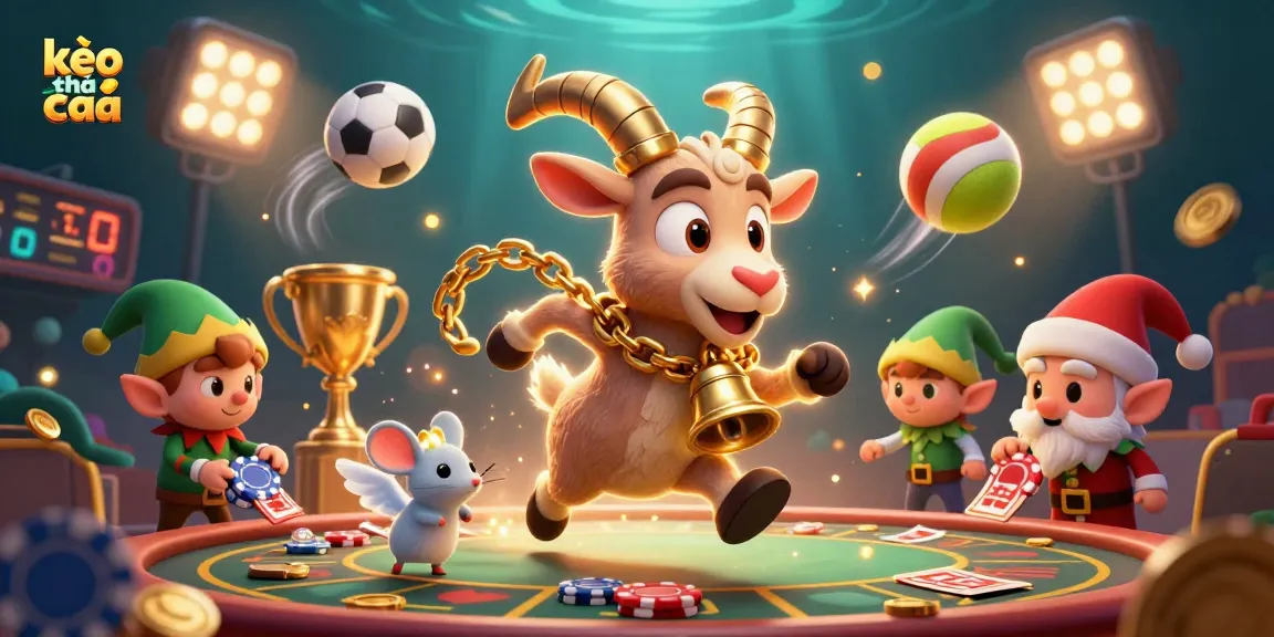 Experience kèo nhà cái with a 3D cartoon scene featuring a festive casino atmosphere and sports elements.