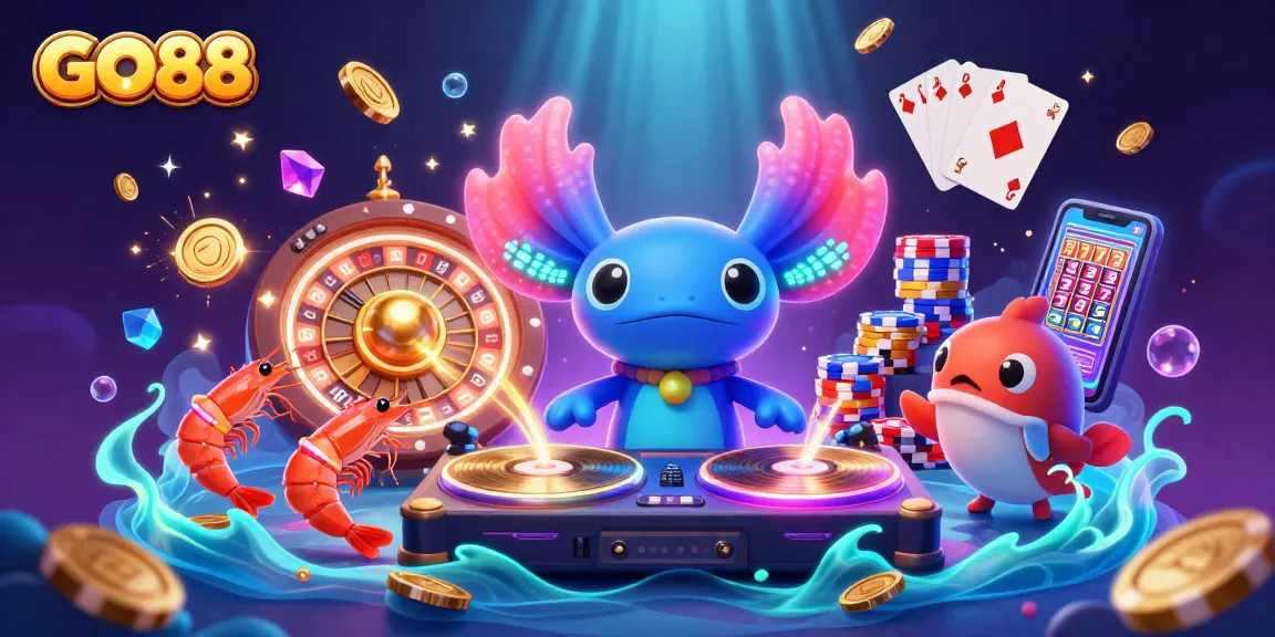 Win big with GO88 in this vibrant 3D casino scene filled with exciting game elements.