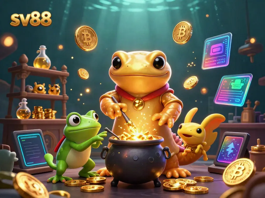 Engaging SV88 online casino scene with alchemist transforming base metals into gold coins.