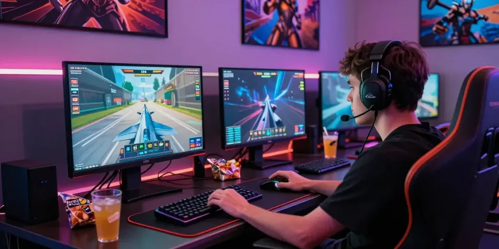 Engaging F168 gaming environment featuring a focused player and colorful LED lighting.