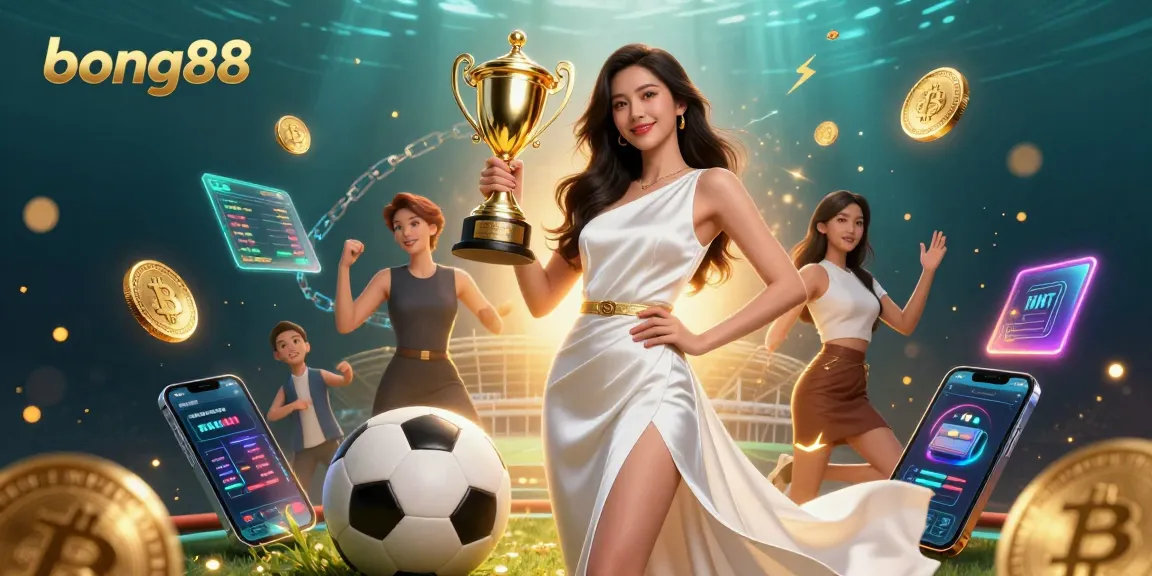 Experience the excitement of bong88 with a glamorous victory scene filled with sports betting elements.