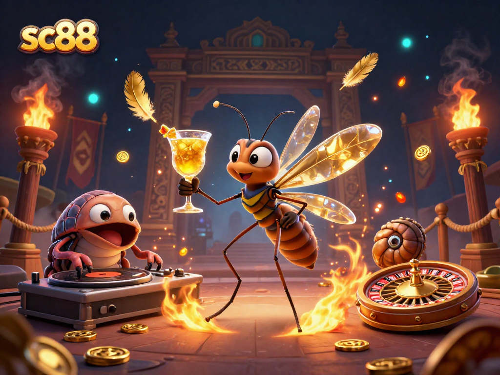 Experience sc88's vibrant casino world featuring a frozen mosquito mascot with rich details.