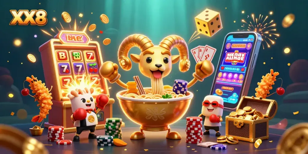 Engage with the XX8 themed casino illustration showcasing vibrant characters in a dynamic gaming scene.
