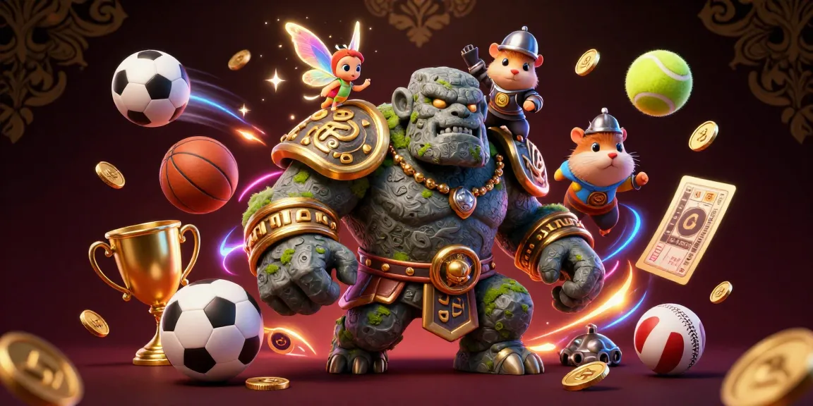 Experience exciting Pagcor online casino action with a magical golem and fairy amidst dynamic sports elements.