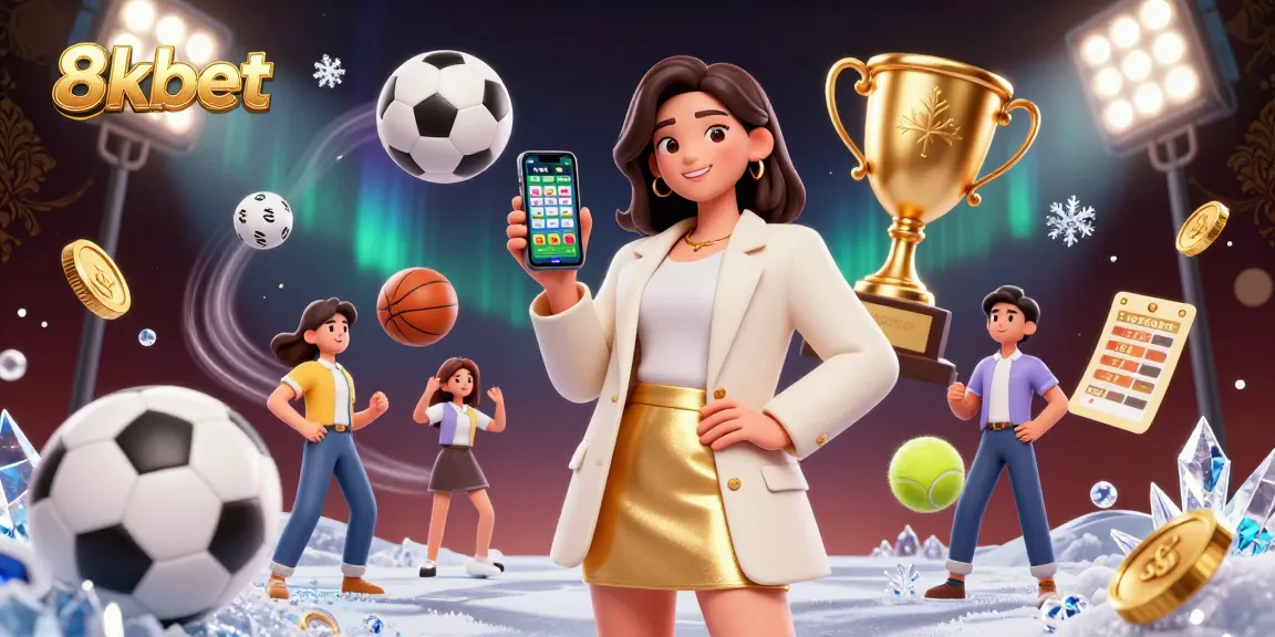 Engage with 8kbet sports betting scene featuring an Asian woman with a smartphone.