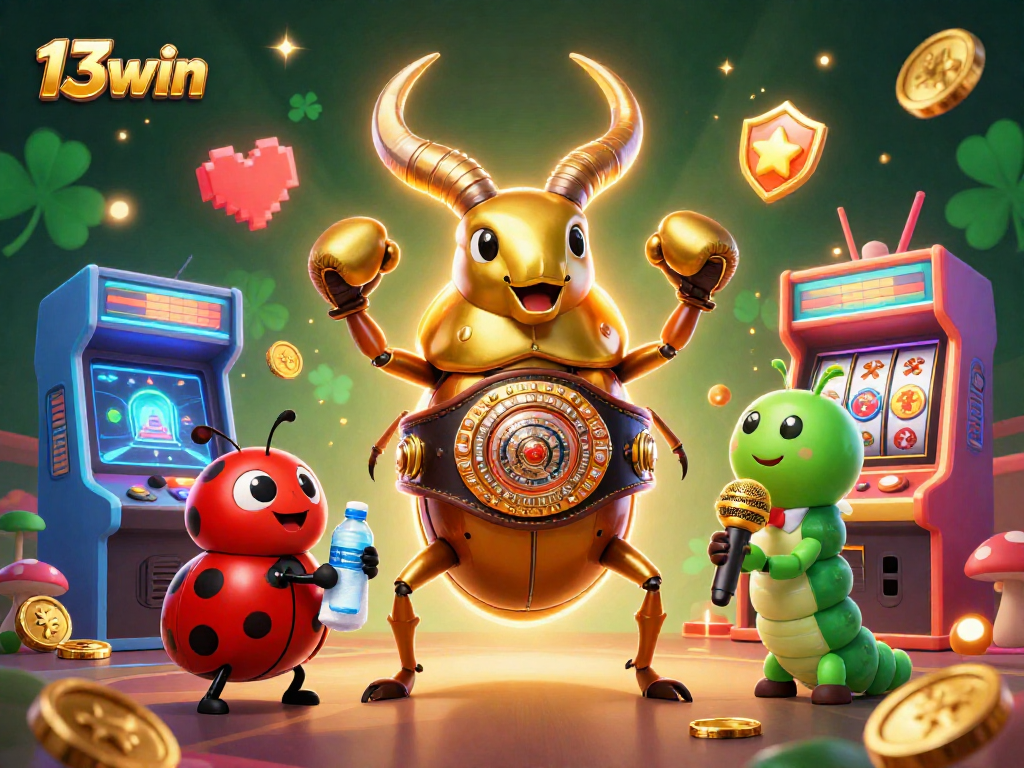 13win engaging players with a vibrant casino-themed 3D illustration featuring dynamic characters and game elements.