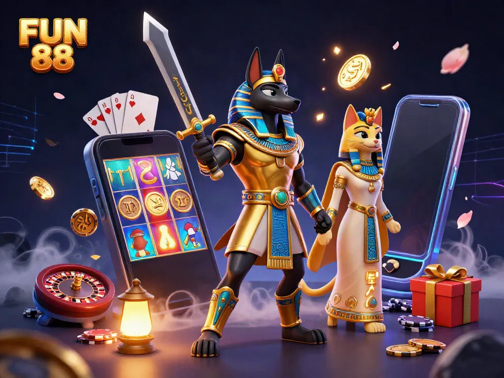Engage with FUN 88's vibrant gaming atmosphere through ancient Egyptian themes and dynamic casino elements.