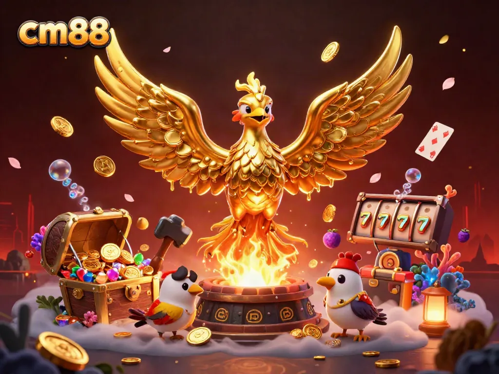 Experience thrilling gameplay with cm88 through our dynamic casino scene featuring golden elements and lively characters.