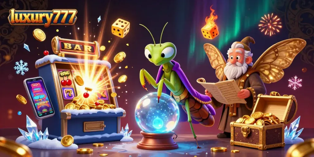 Maximize your wins with luxury777’s vibrant slots and player-friendly features in a dynamic casino illustration.