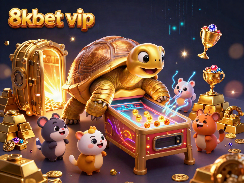 Experience the excitement of 8kbet vip with a colossal tortoise and treasure in vibrant action.