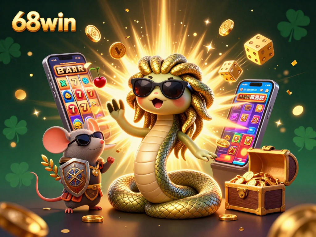 Join exciting gaming adventures at 68win with vibrant animations and celebratory visuals.