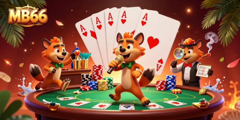 MB66 showcases a lively comedy casino club with hyenas in vibrant action.