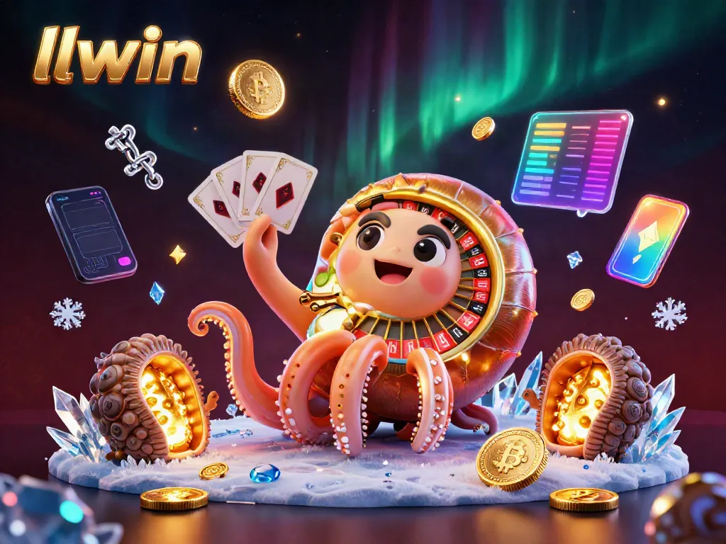 Experience the thrill of gaming with LLWIN's dynamic scene featuring ancient nautilus and crypto elements.