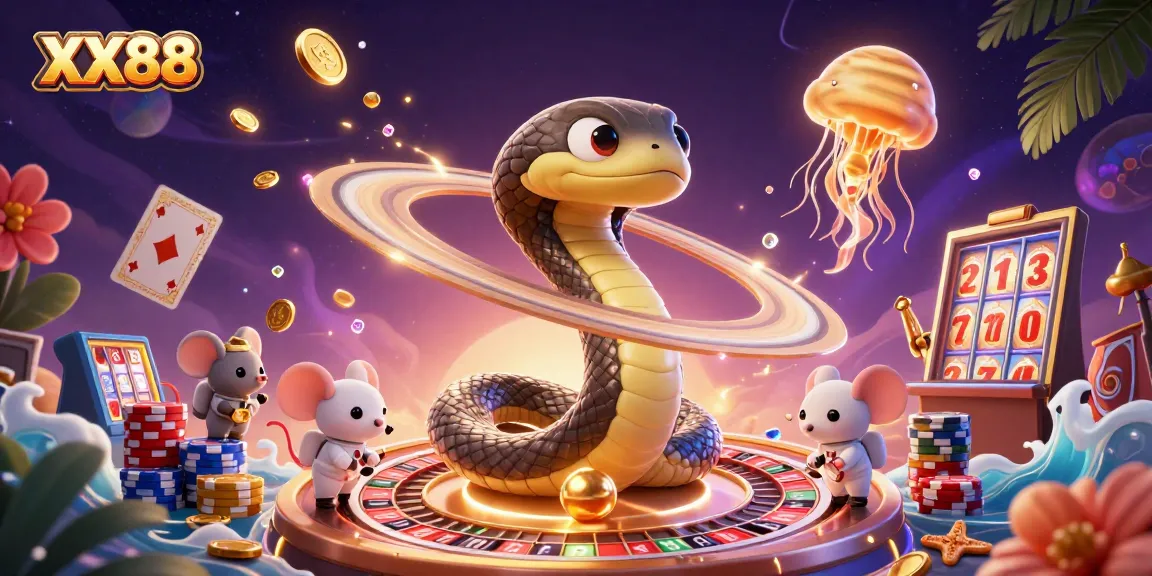 Place bets with XX88 in a captivating 3D casino illustrating dynamic games and vibrant action.