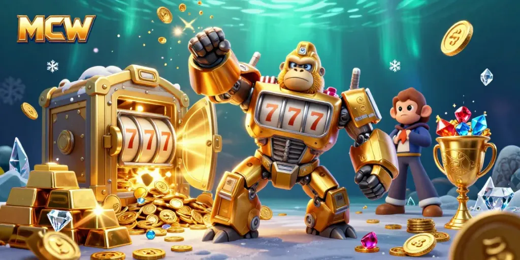 Experience the thrill of MCW with a golden gorilla mech and explosive jackpot action!