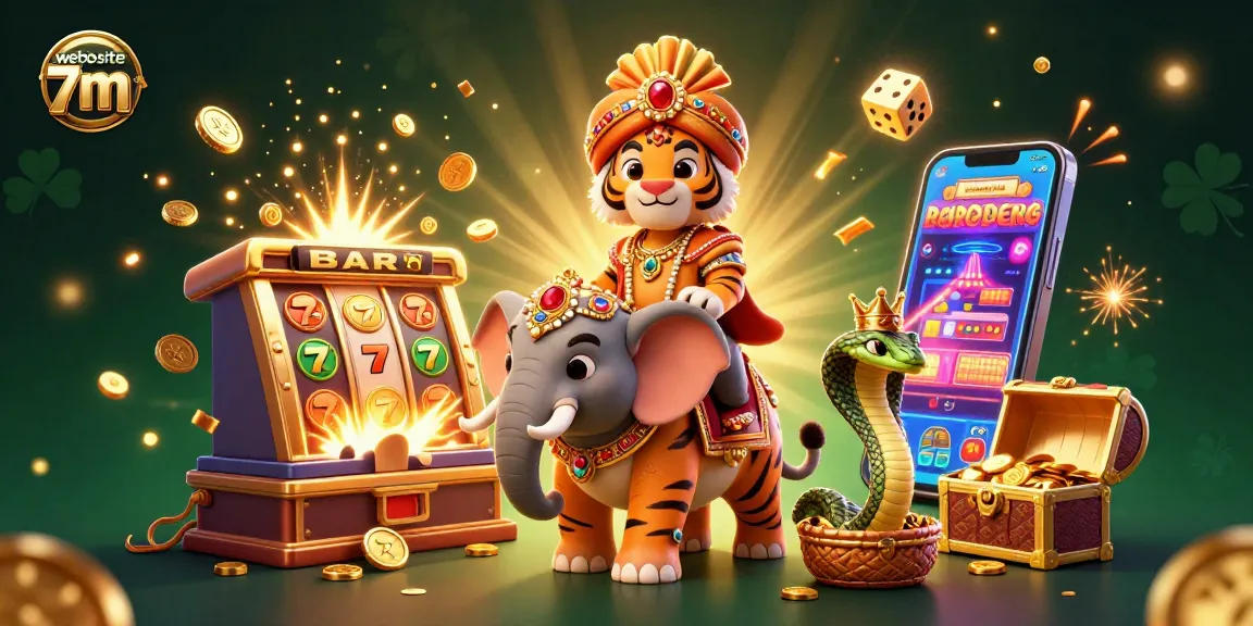 Engage with exciting games on the website 7m featuring a vibrant 3D casino scene filled with riches.