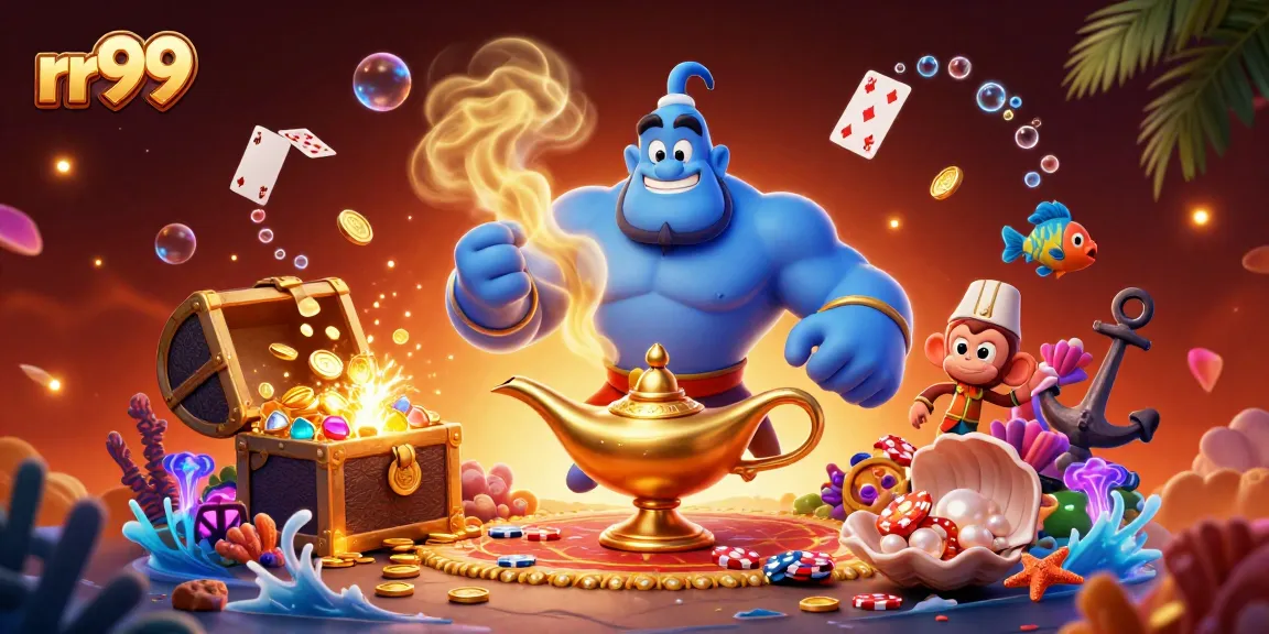 Join the thrill of rr99 as the blue genie reveals treasures amidst dynamic casino action.
