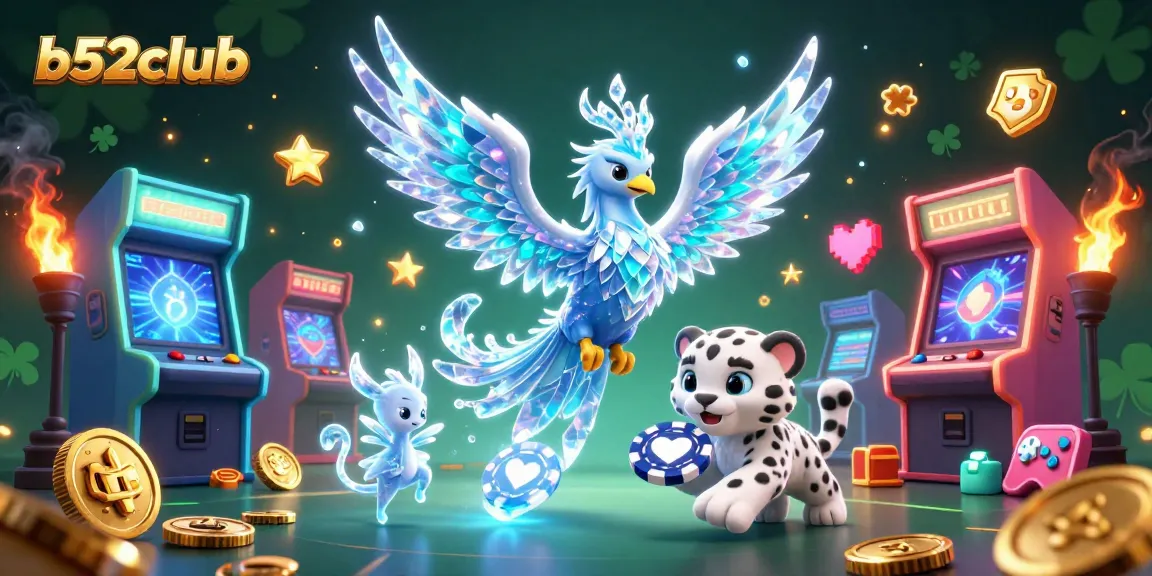 B52club players enjoy vibrant casino games with a snow leopard cub and an ice phoenix.