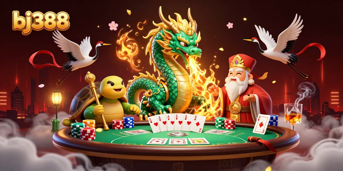 Experience thrilling action at bj388 with a vibrant scene of a magical dragon and poker elements.