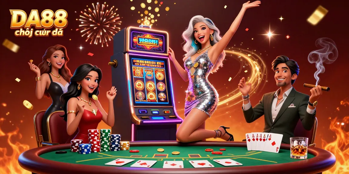 Experience the excitement of DA88 chơi cực đã with golden coins erupting from a winning slot machine.