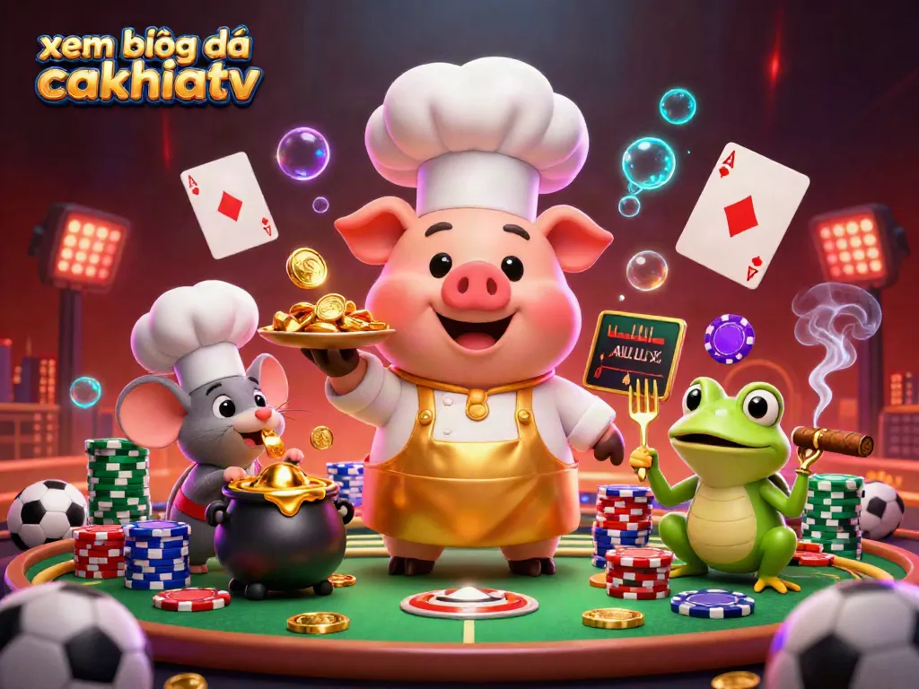 Experience xem bóng đá cakhiatv with vibrant sports betting elements and animated characters.