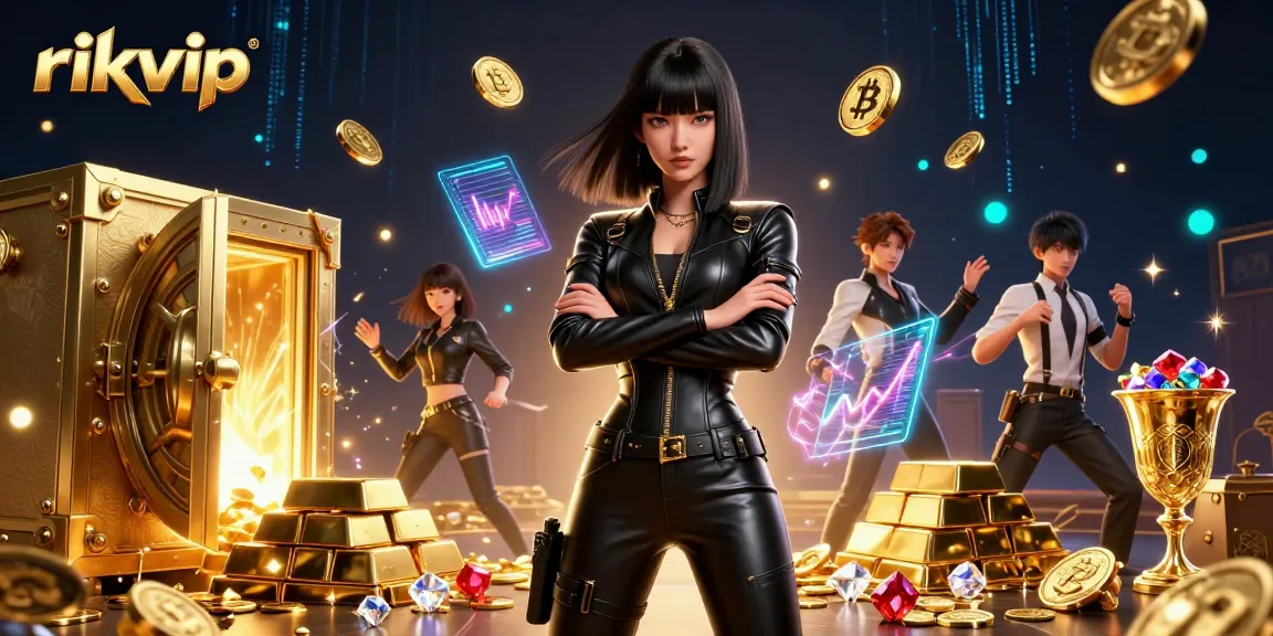 Experience excitement with rikvip, featuring a stunning Asian woman surrounded by gold and neon lights.