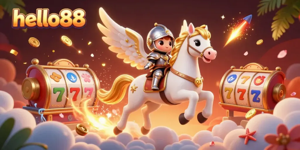 Engage with hello88's vibrant casino experience featuring lucky slot reels and festive elements.