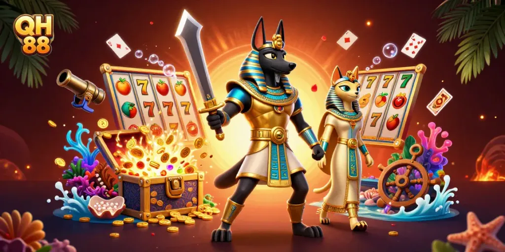 Engage with QH 88's slot experience featuring dynamic characters and vibrant casino elements.