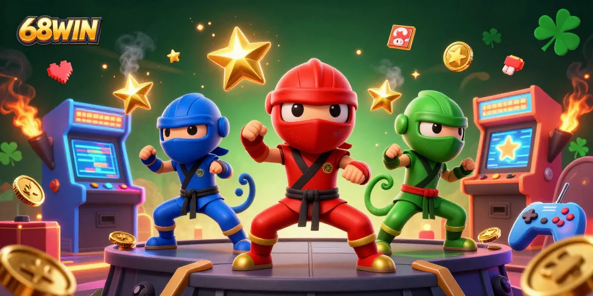 68WIN offers an exciting visual of ninja chameleons in a dynamic casino gaming scene.