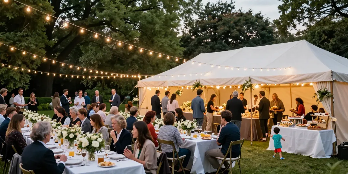 Guests celebrating an event at a marquee from www.marqueehire.london, featuring elegant decor and lively atmosphere.