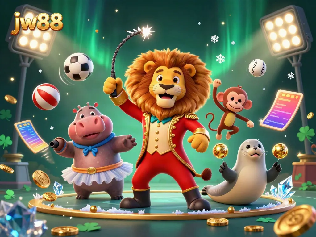 Experience the excitement of jw88's vibrant casino scene with game elements and lively characters.