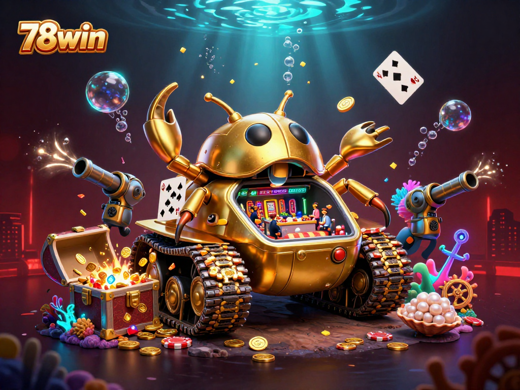 Experience winning excitement with the 78win miniature casino inside a golden beetle tank scene.