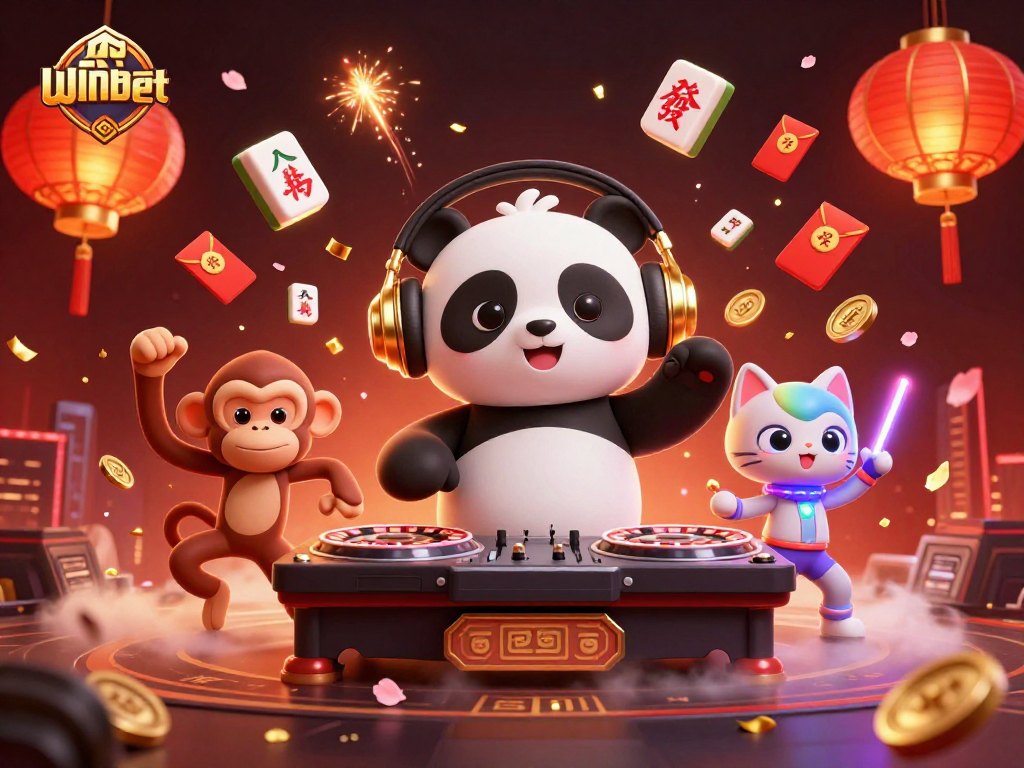 Experience excitement with net win bet's vibrant 3D illustration featuring a DJ panda and animated characters.