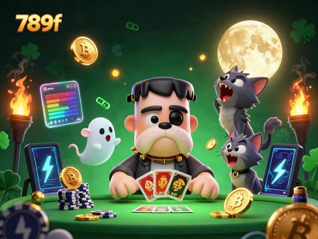 Engage in thrilling 789f gameplay as a cartoon bulldog dealer interacts with high-stakes elements.