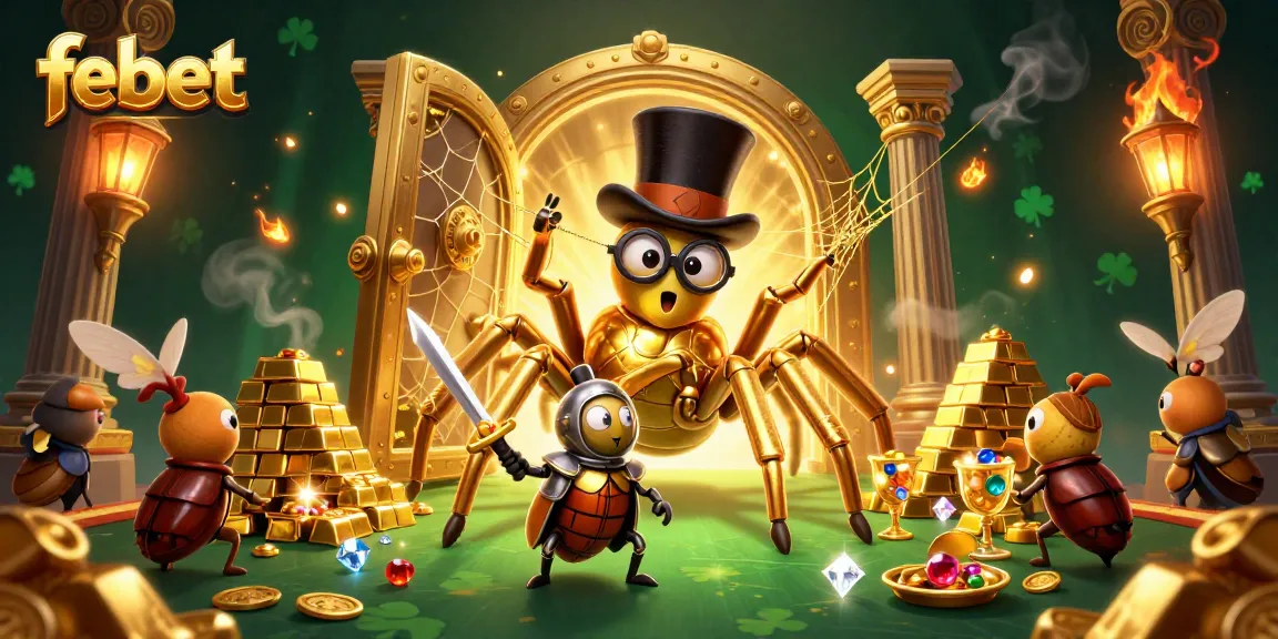 Engage with febet's massive gold reserves and enchanting casino elements in a dynamic illustration.