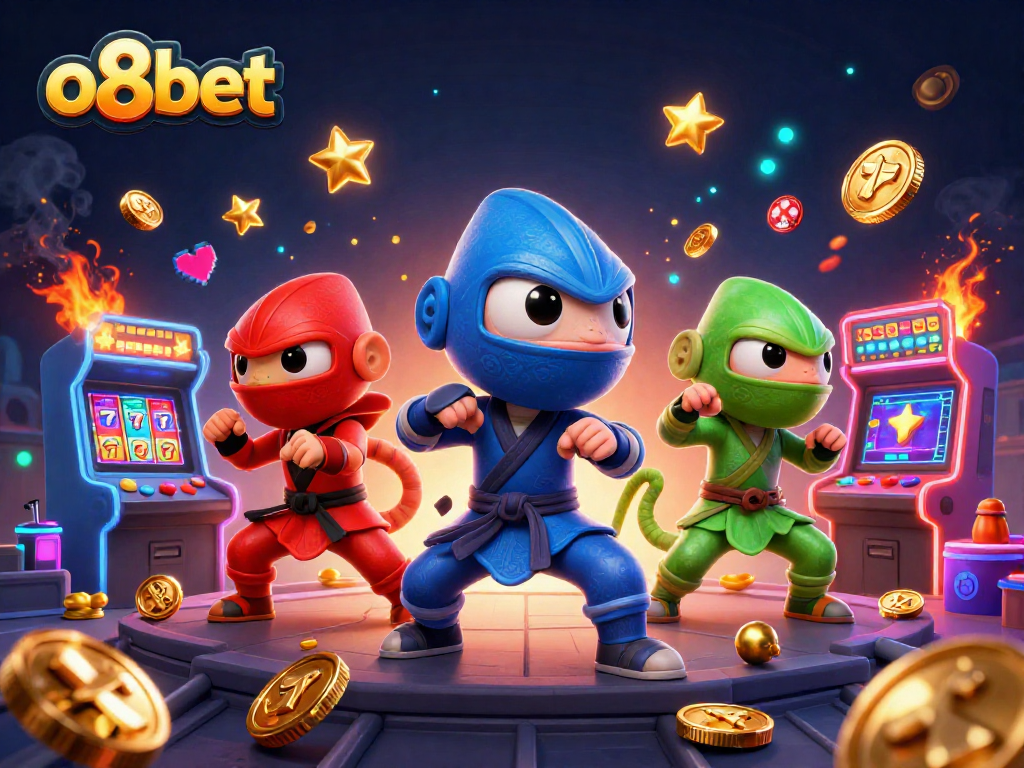 Engage in fun gameplay at o8bet with vibrant slot reels and chameleons in action.