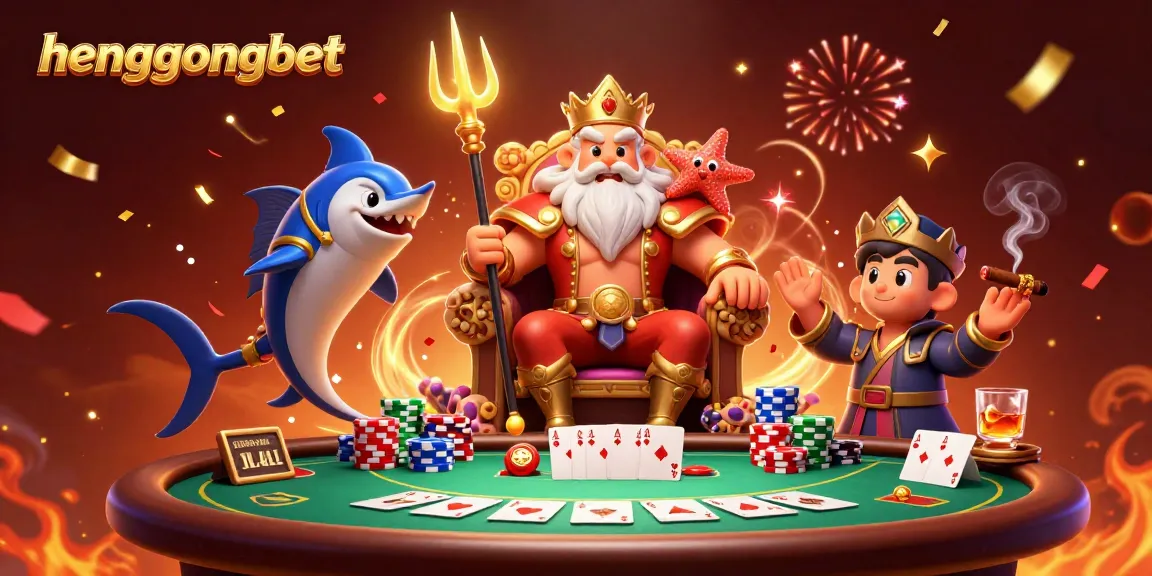 Engage with hengongbet's vibrant casino atmosphere featuring Neptune, poker elements, and festive energy.