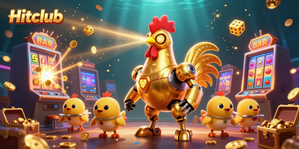 Experience thrilling wins at Hitclub with a vibrant casino scene filled with slot machines and dazzling characters.