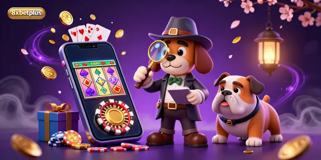 Engage in thrilling gameplay with 8xbetplus as a detective discovers a golden poker chip amid casino elements.