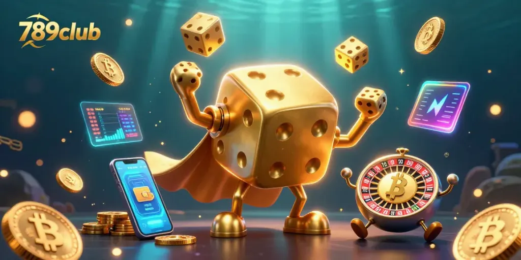 Engage in thrilling games at 789club with an exciting 3D casino illustration full of energy and elements.
