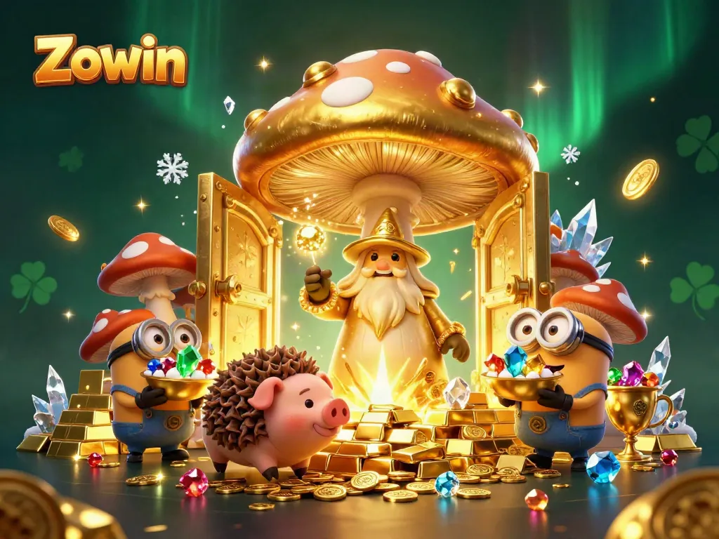 Zowin brings luck as a magical scene with golden treasures and whimsical characters, enhancing the gambling experience.
