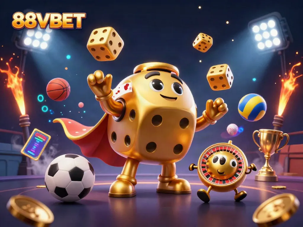 Experience thrilling games at 88VBET with a vibrant casino scene showcasing dynamic characters and exciting betting elements.