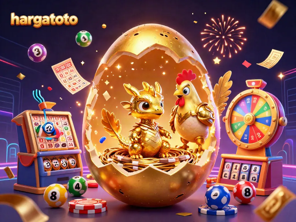 hargatoto celebrates with a golden dragon and poker chips amidst dynamic gambling elements