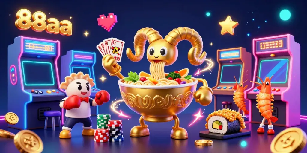 Experience the excitement of 88aa with a vibrant casino scene featuring playful characters and colorful gaming elements.