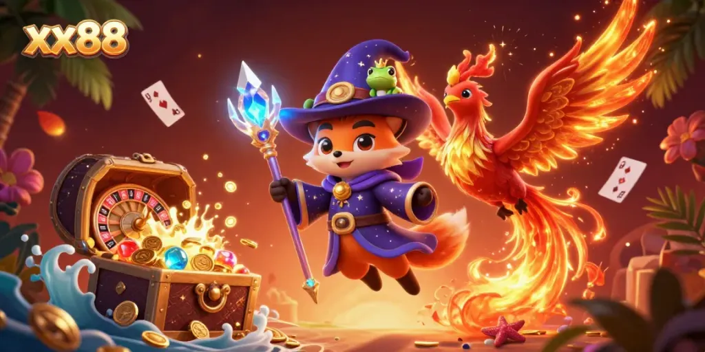 Experience thrilling gameplay at xx88 with vibrant casino elements and magical characters.