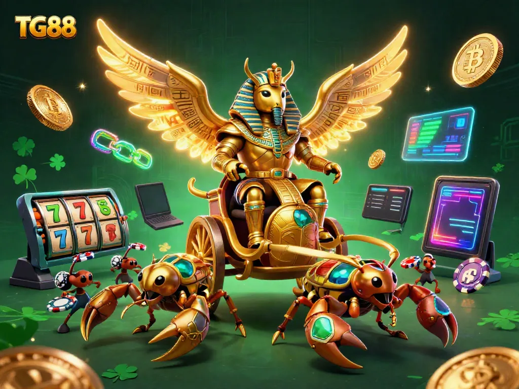 Join the excitement at TG88 with a vibrant 3D casino illustration showcasing gaming elements and thrilling characters.