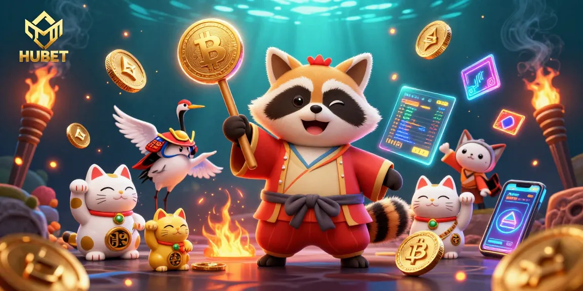 Engage with HUBET and experience thrilling casino action in a vibrant 3D illustrated scene.