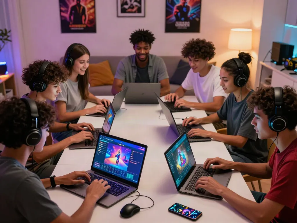 Engaged gamers enjoying uk88 online gaming in a vibrant setting.