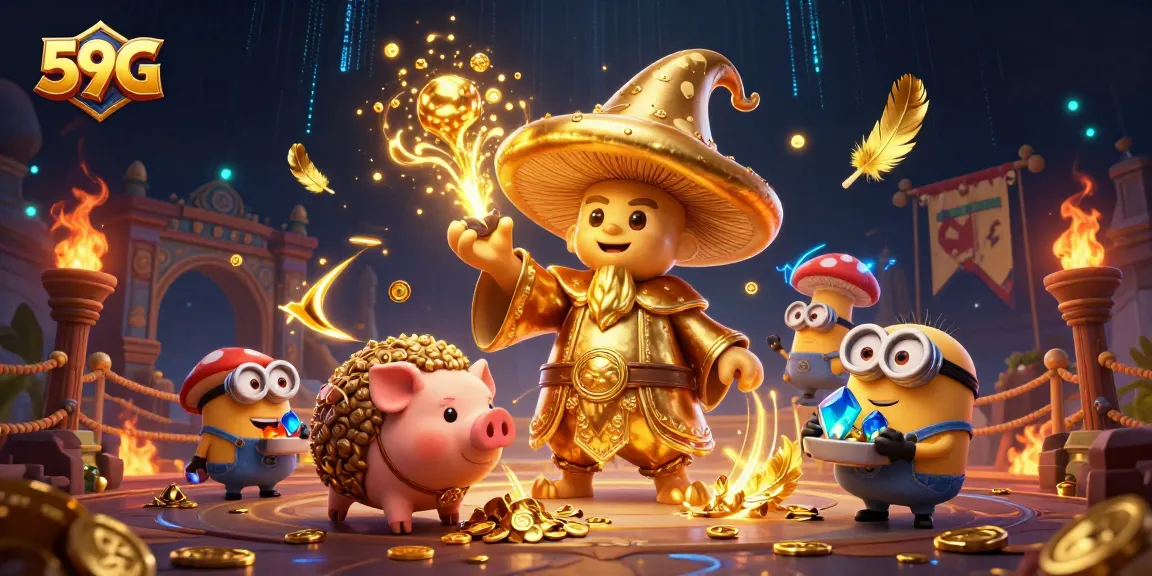 Experience the magic of 59G with a dynamic scene of casino elements and enchanting characters.