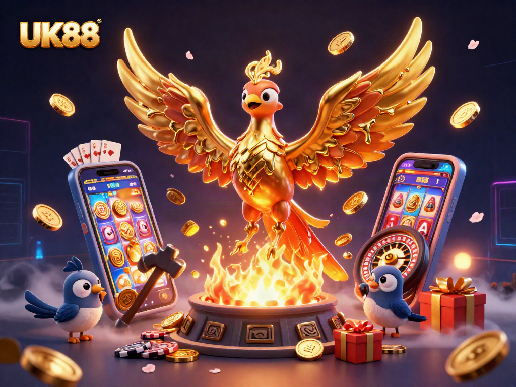 Engage in thrilling casino gameplay with UK88's molten phoenix and vibrant slot games.